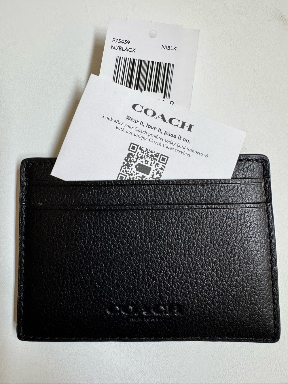 ✅NEW “Coach” Black Natural Grain Leather Money Clip Card Case